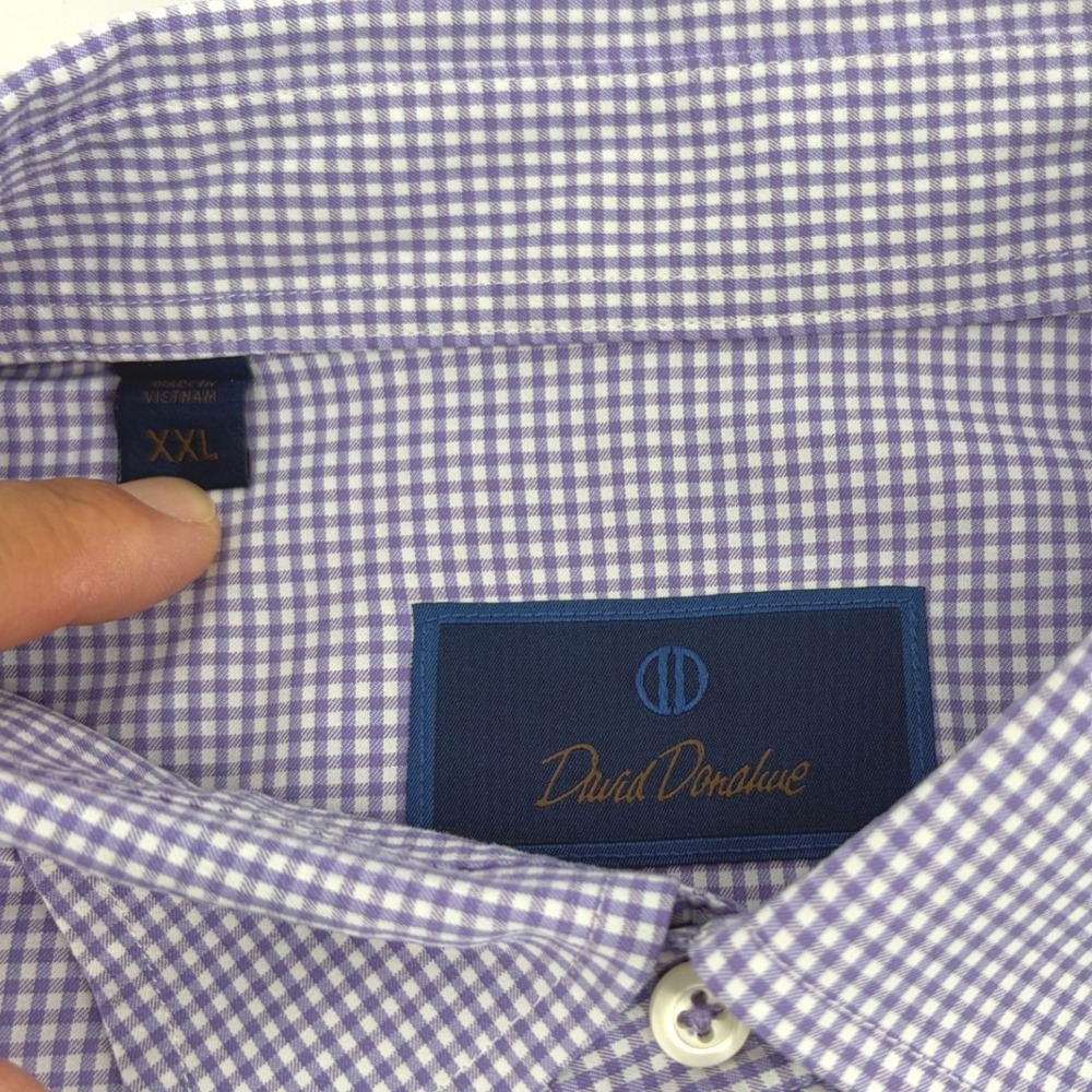 David Donahue Mens XXL Purple Gingham Performance Stretch Button Down Shirt‎